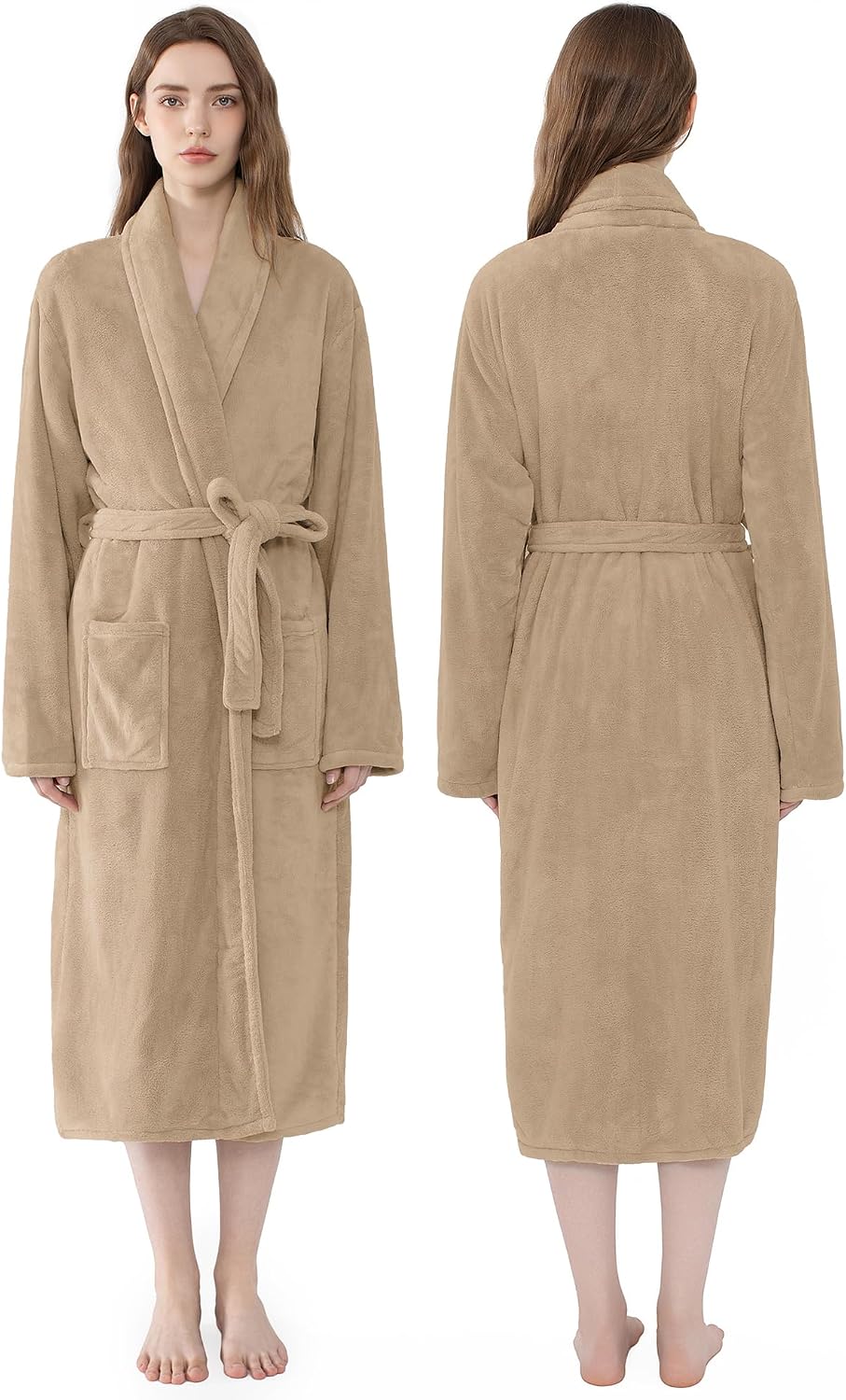 Soft Robe For Women，Warm Plush Bath Robes Female，Spa Towel After Shower Lightweight Long Bathrobe