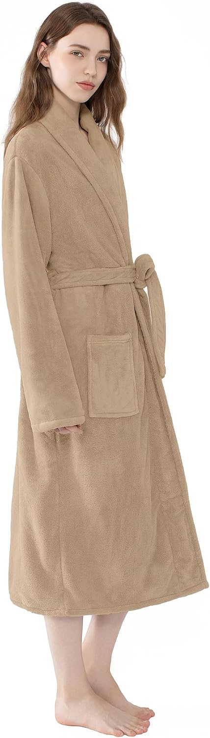 Soft Robe For Women，Warm Plush Bath Robes Female，Spa Towel After Shower Lightweight Long Bathrobe