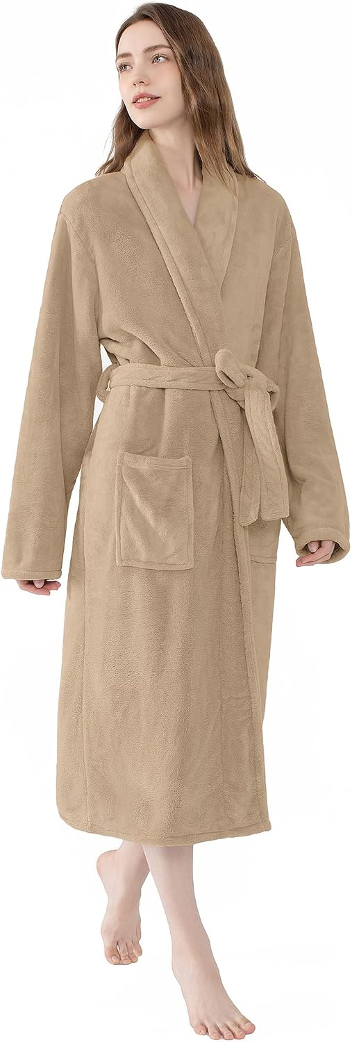 Soft Robe For Women，Warm Plush Bath Robes Female，Spa Towel After Shower Lightweight Long Bathrobe