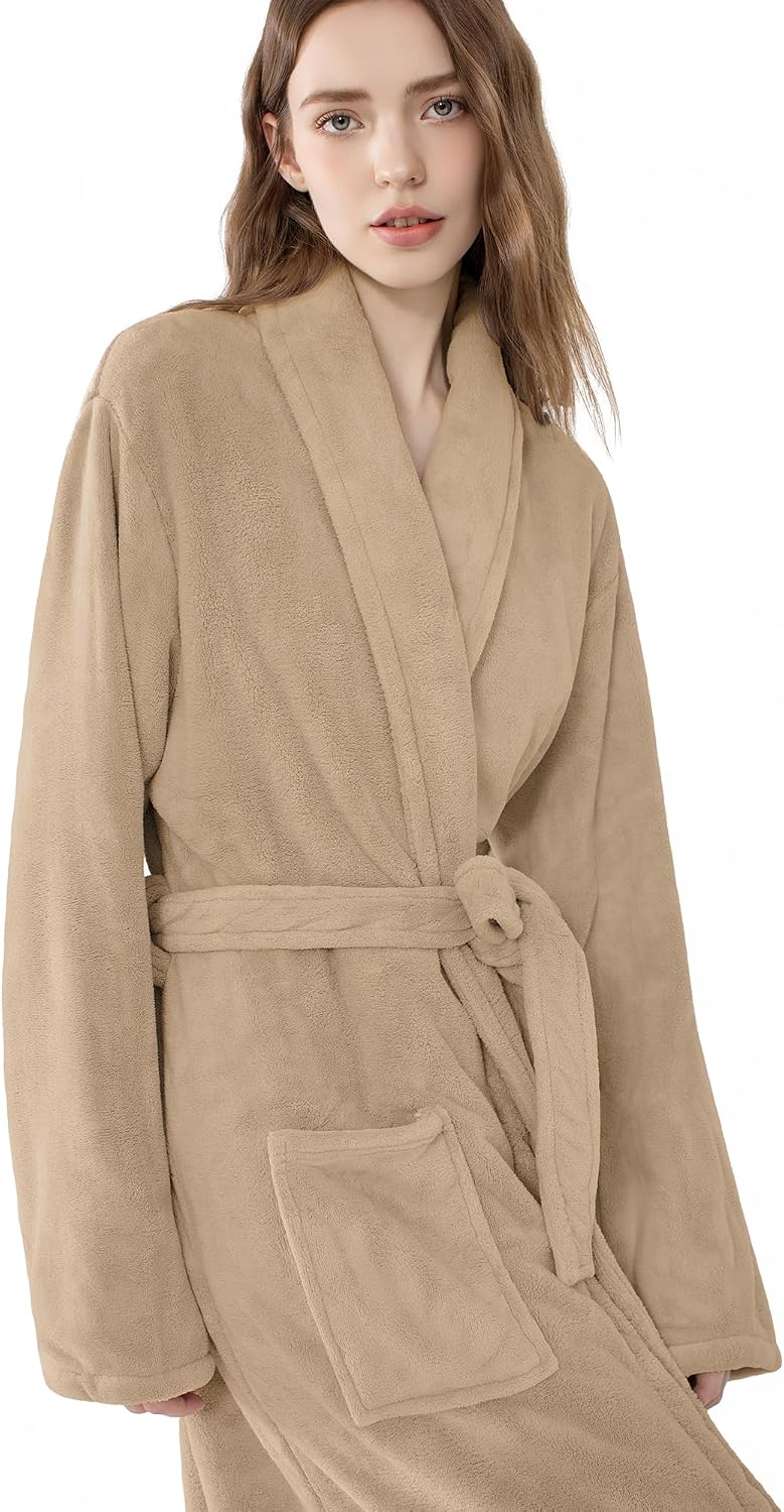 Soft Robe For Women，Warm Plush Bath Robes Female，Spa Towel After Shower Lightweight Long Bathrobe