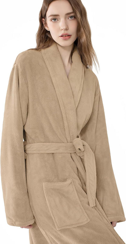 Soft Robe For Women，Warm Plush Bath Robes Female，Spa Towel After Shower Lightweight Long Bathrobe