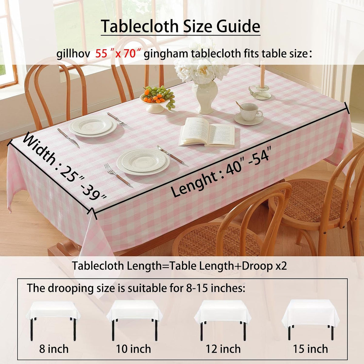 Gingham Tablecloths Rectangular Washable Picnic Table Cover 55”x 70”