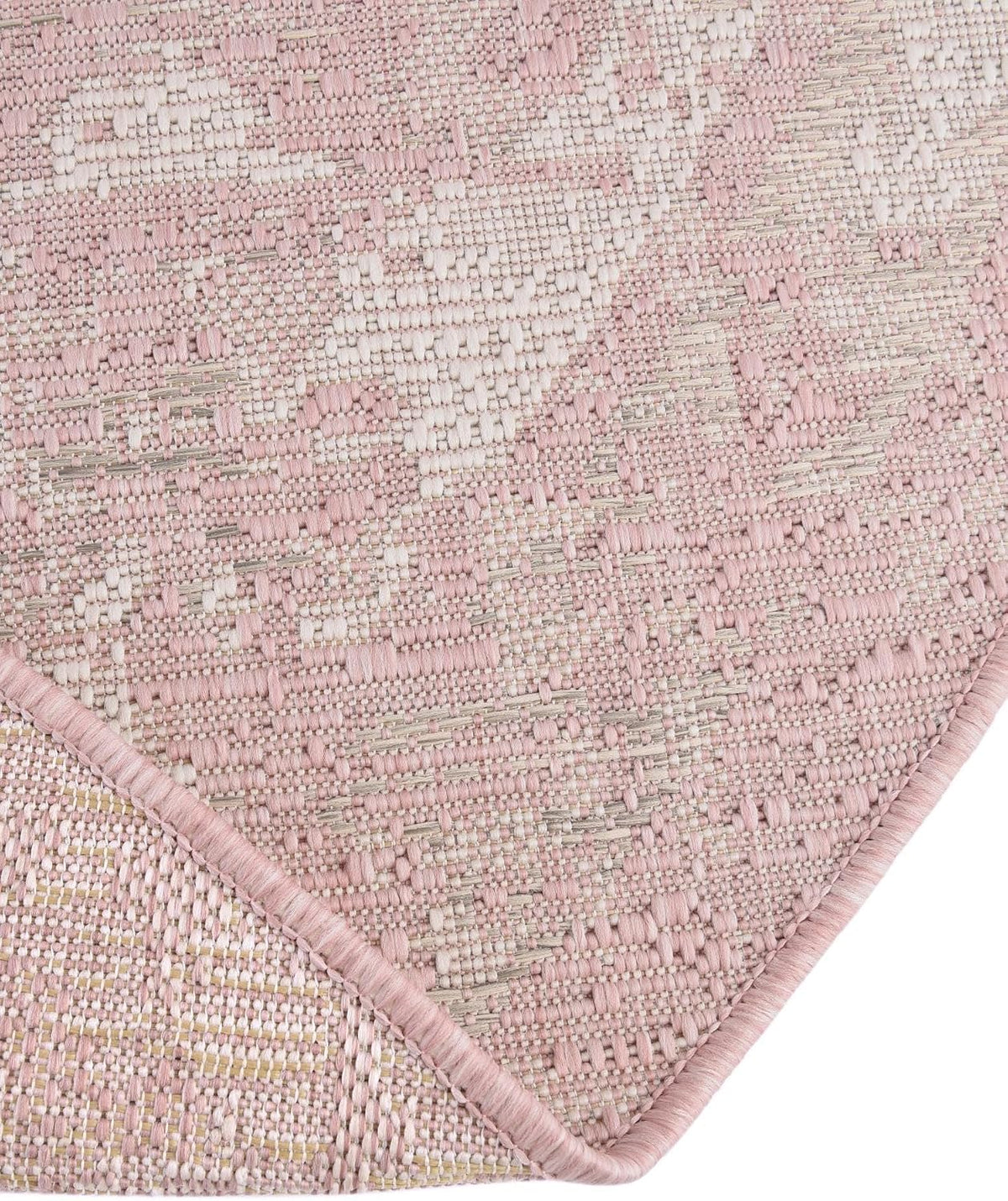 Outdoor Traditional Collection Rug – 3 Ft Round Pink Flatweave-Pile Rug Perfect for Kitchens, Dining Rooms