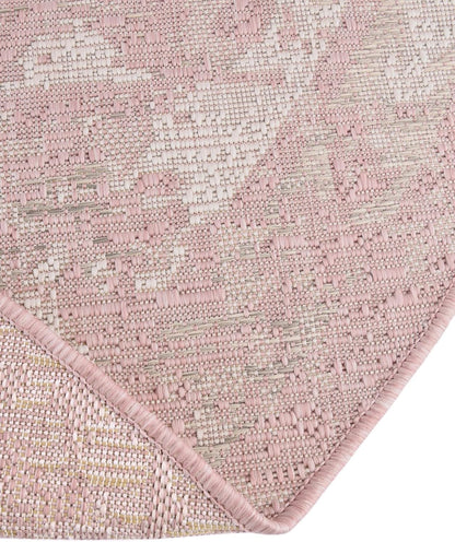Outdoor Traditional Collection Rug – 3 Ft Round Pink Flatweave-Pile Rug Perfect for Kitchens, Dining Rooms