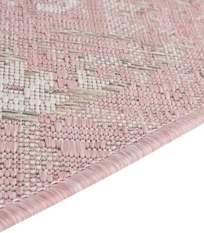 Outdoor Traditional Collection Rug – 3 Ft Round Pink Flatweave-Pile Rug Perfect for Kitchens, Dining Rooms