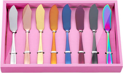 Butter Knives, 18/10 Stainless Steel 6.10 Inch Multicoloured Cheese Spreader Knives Set in Pink Gift Box, Dishwasher Safe, Set of 8
