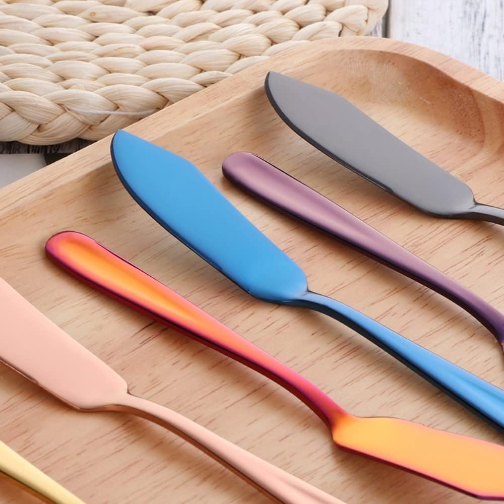 Butter Knives, 18/10 Stainless Steel 6.10 Inch Multicoloured Cheese Spreader Knives Set in Pink Gift Box, Dishwasher Safe, Set of 8