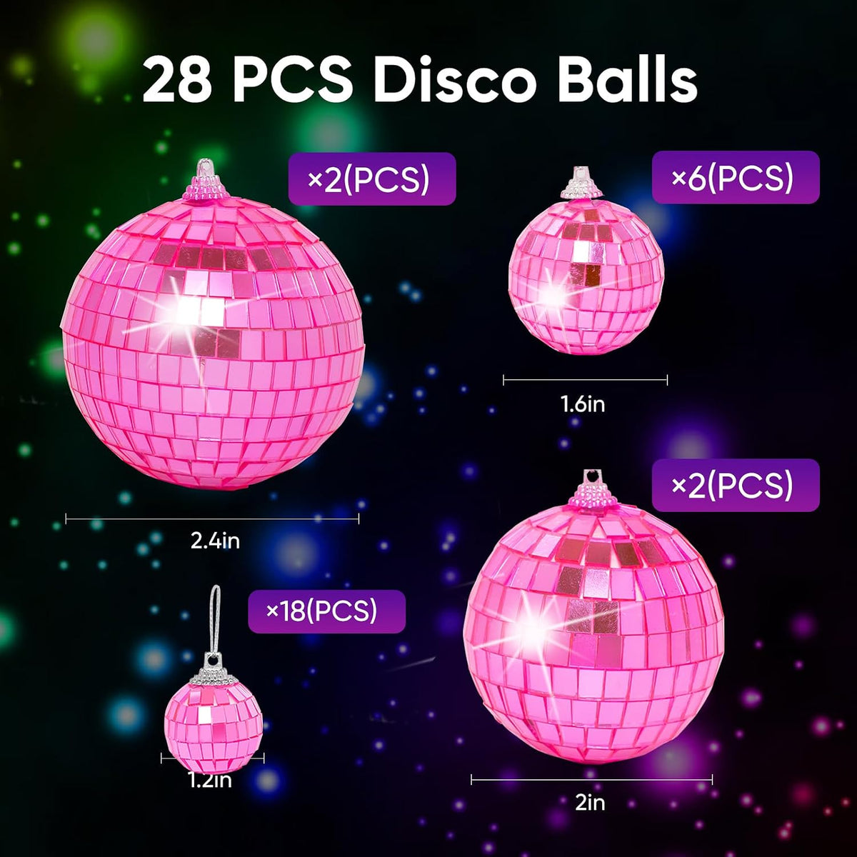 Mini Pink Disco Ball Ornaments: 28 Pack Hanging Disco Balls Decorations