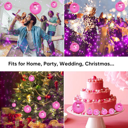 Mini Pink Disco Ball Ornaments: 28 Pack Hanging Disco Balls Decorations