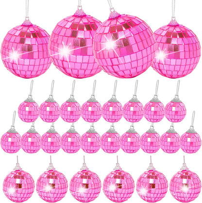 Mini Pink Disco Ball Ornaments: 28 Pack Hanging Disco Balls Decorations
