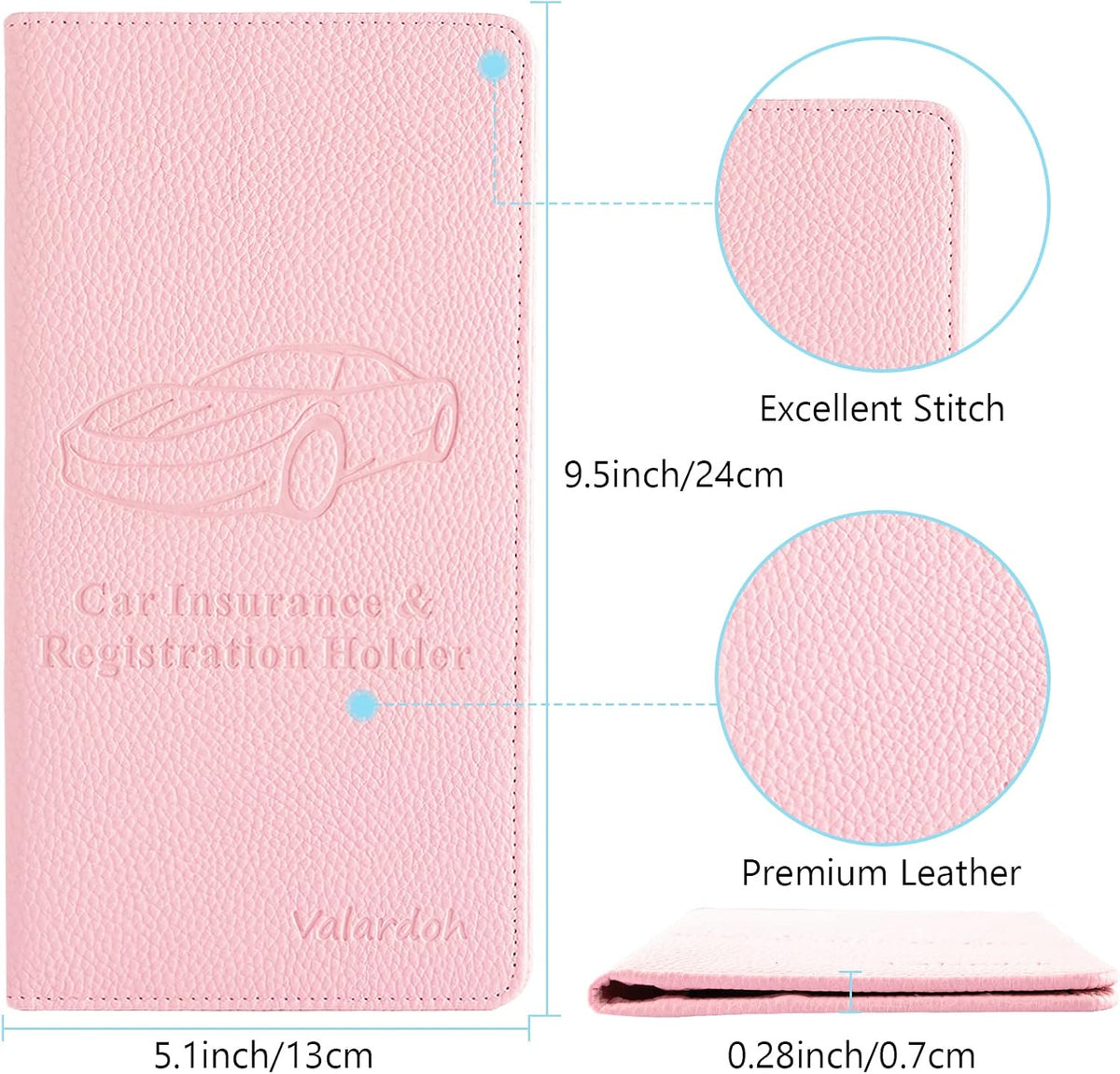 Premium Car Registration and Insurance Card Holder, Car Document Holder for Cards, Driver License & other Essential Documents (Pink)