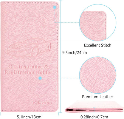 Premium Car Registration and Insurance Card Holder, Car Document Holder for Cards, Driver License & other Essential Documents (Pink)