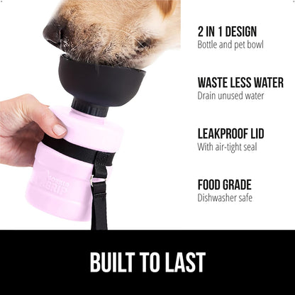 Portable Dog Water Bottle, Food Grade Silicone, 12oz Pink