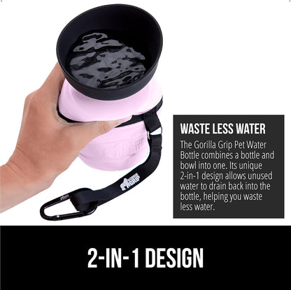 Portable Dog Water Bottle, Food Grade Silicone, 12oz Pink
