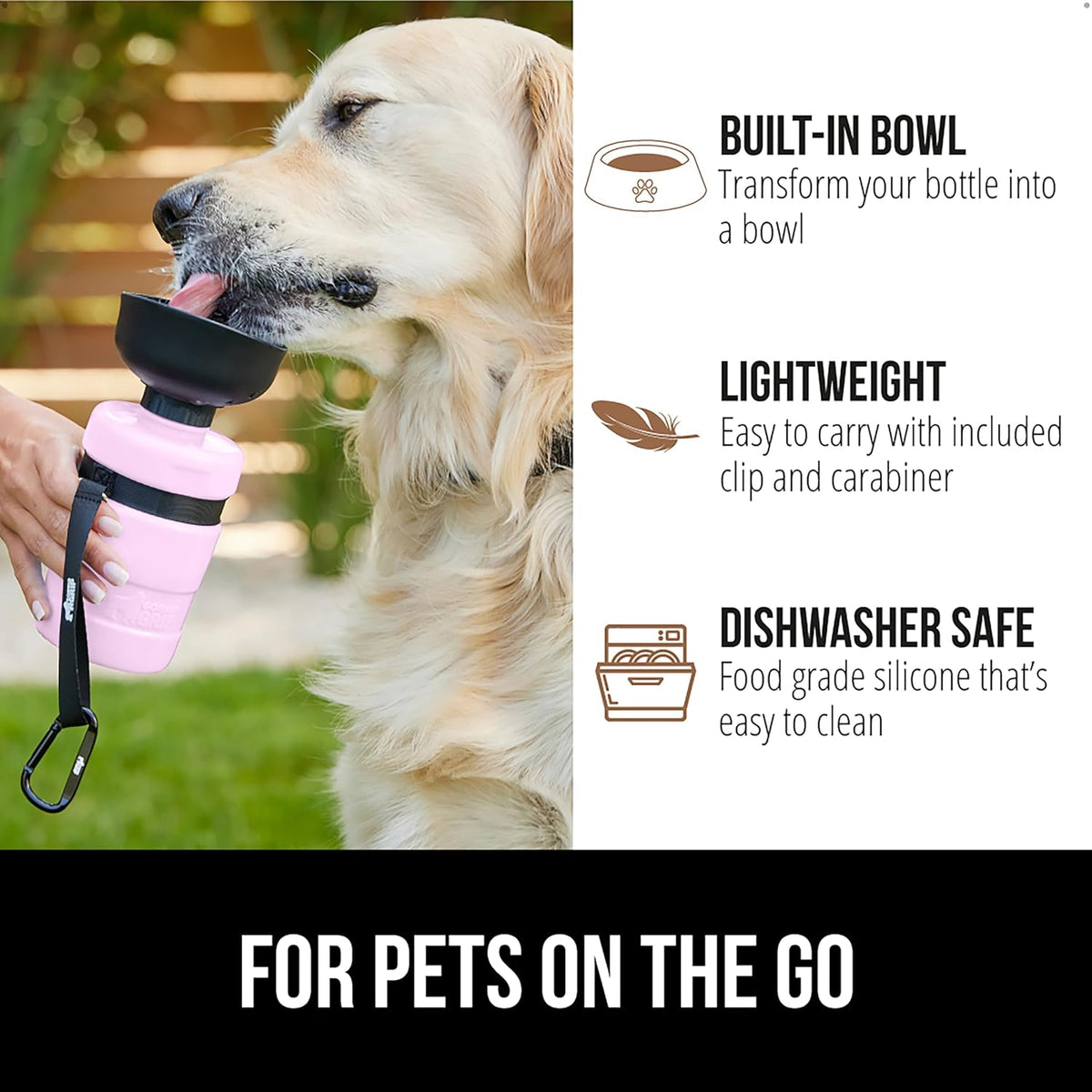 Portable Dog Water Bottle, Food Grade Silicone, 12oz Pink