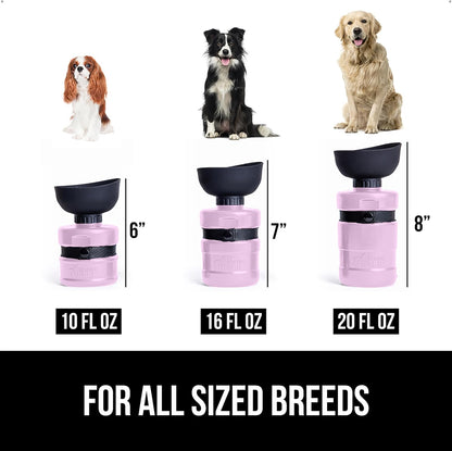 Portable Dog Water Bottle, Food Grade Silicone, 12oz Pink
