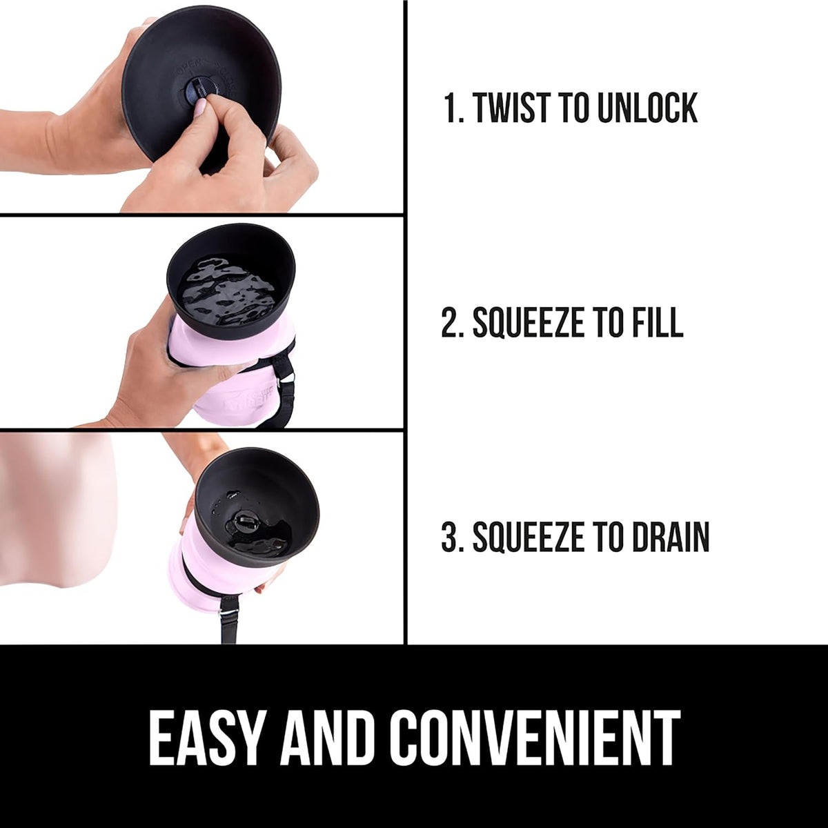 Portable Dog Water Bottle, Food Grade Silicone, 12oz Pink
