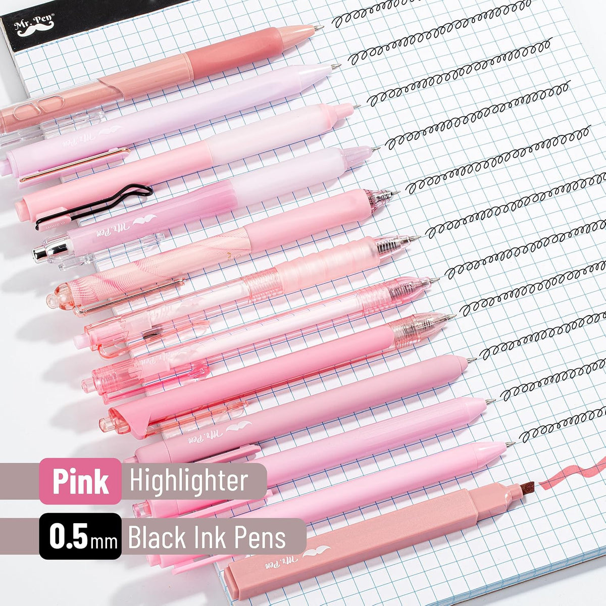 Pink Gel Pens Set, 12 Pack