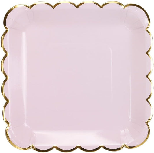Geeklife Pink Paper Party Plates with Metallic Gold Border, 9 inch Paper Decorative Dessert Plates Set, 20 count
