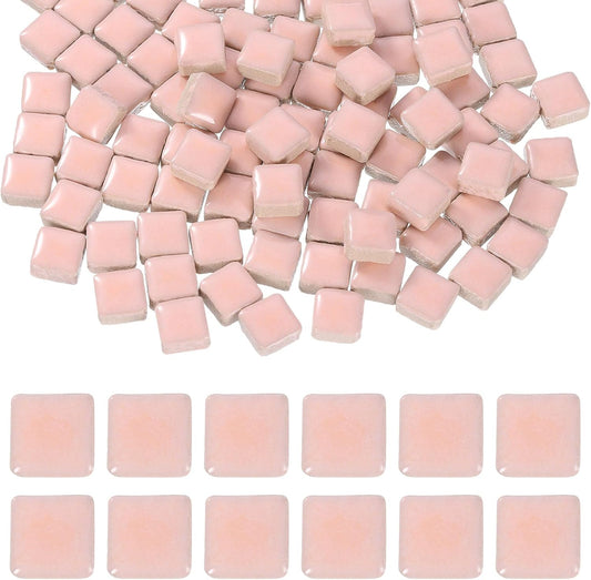 9mm Square Mosaic Tiles, 300g Ceramic Mosaic Pieces Glazed Porcelain Tiles Bulk for Vase Flower Pots Aquarium Decor Garden Project DIY Art Craft, Pink