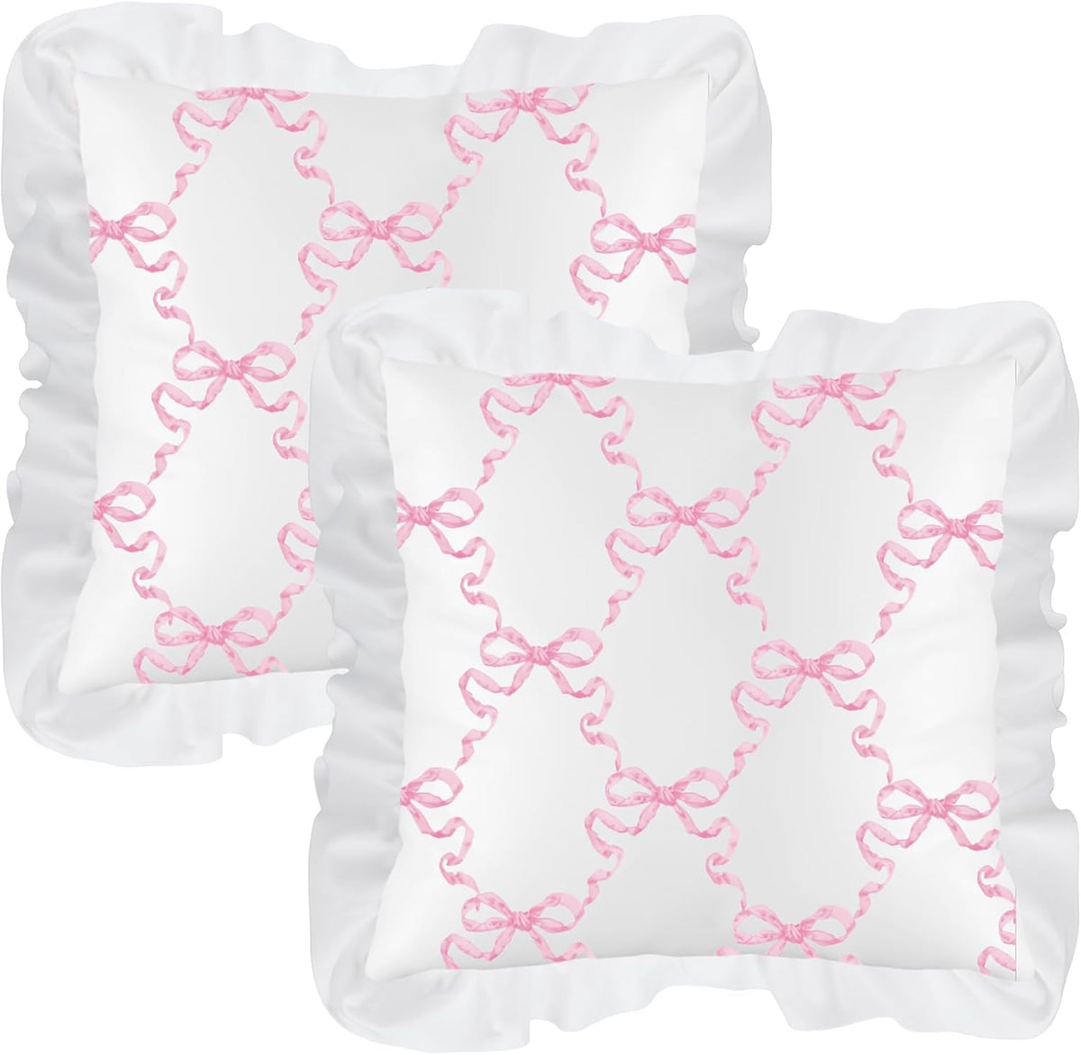 Pink Bow Pillow Covers Set of 2 Christmas Ruffle Pillow Cases Coquette Pillowcase Sham Covers Cute Preppy Bow Pillows Decorative Girly Apartment Bedroom Room Decor 18 x 18''