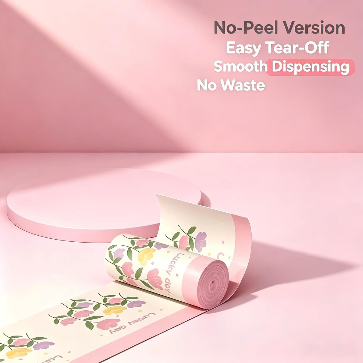 Pink Floral Print Plastic Trash Bags, Strong Drawstring Garbage Bags for Kitchen & Household