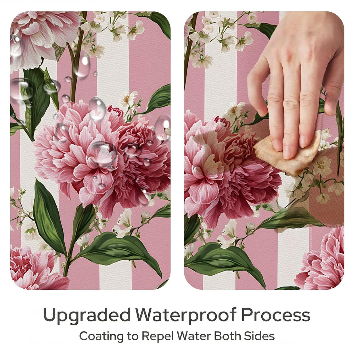 Pink Floral Shower Curtain, Pink and White Striped Peony, 72x72 Inch