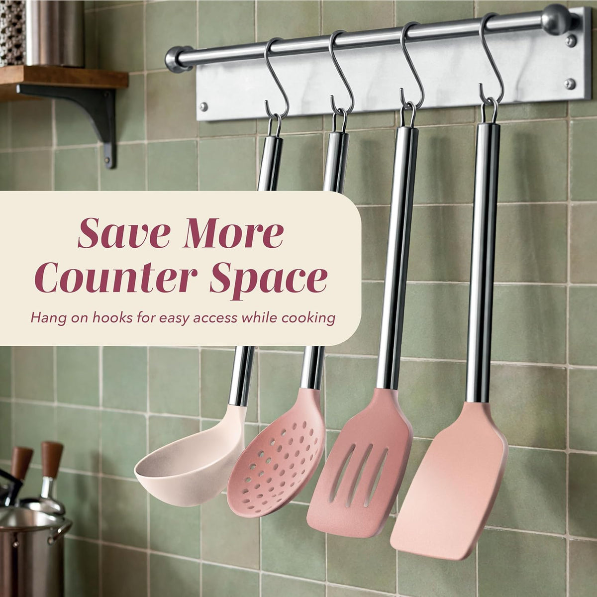 Silicone Cooking Utensils, Kitchen Utensil Set, Easy to Clean Silicone Kitchen Utensils, Cooking Utensils for Nonstick Cookware, Kitchen Gadgets Set, 10 Pieces, Rose