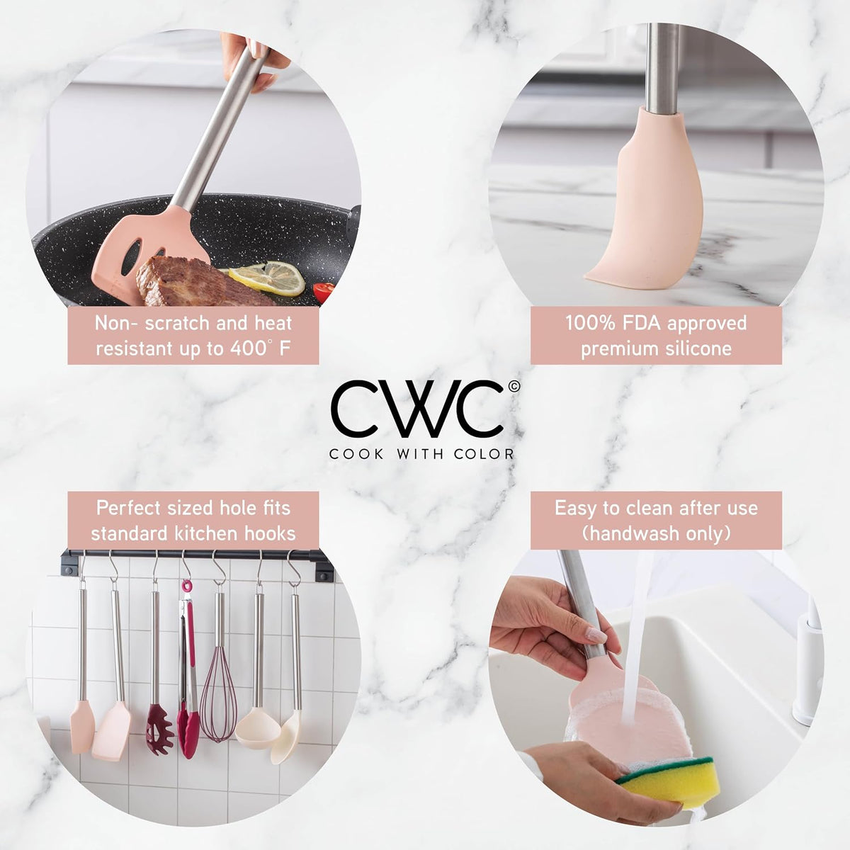 Silicone Cooking Utensils, Kitchen Utensil Set, Easy to Clean Silicone Kitchen Utensils, Cooking Utensils for Nonstick Cookware, Kitchen Gadgets Set, 10 Pieces, Rose