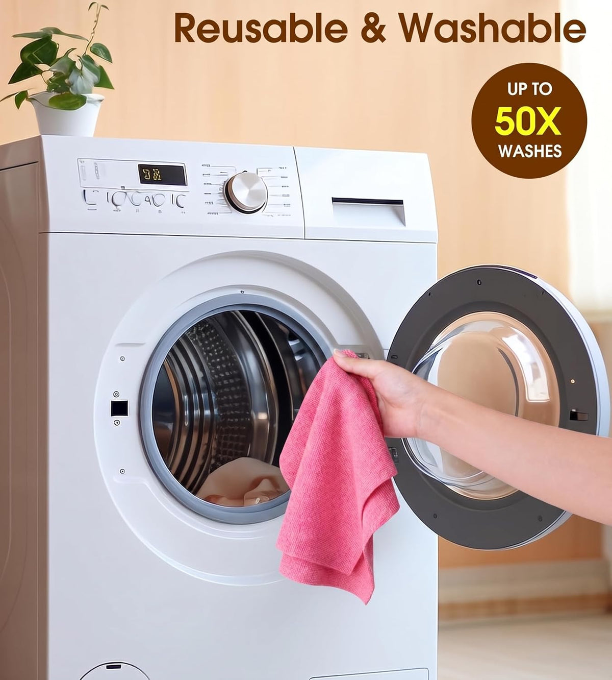 KitchLife Microfiber Cleaning Cloth Roll, 100 Pack - Tear-Away Microfiber Paper Towels, Lint-Free, Reusable, Washable for Kitchen, Car, Dishes, and Sensitive Surfaces (Pink)