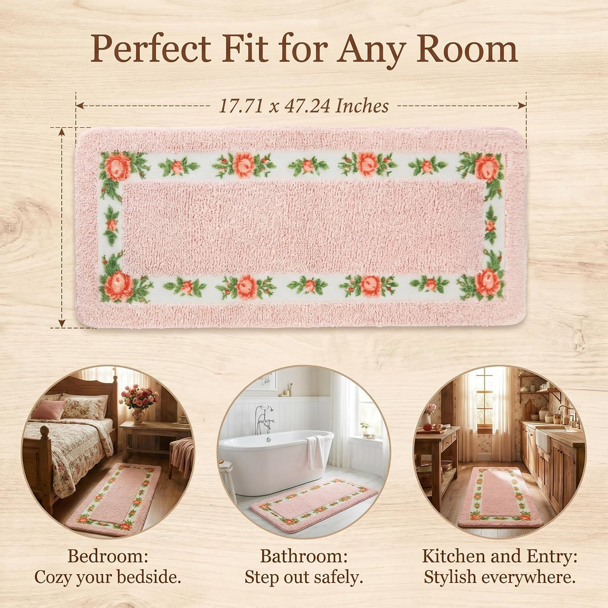 Pink Rose Area Rugs for Living Room Bedroom 17.71 x 47.24 Inch