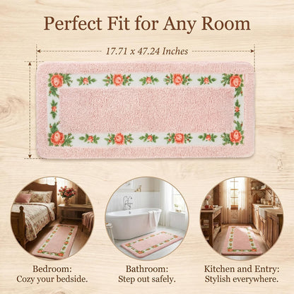 Pink Rose Area Rugs for Living Room Bedroom 17.71 x 47.24 Inch
