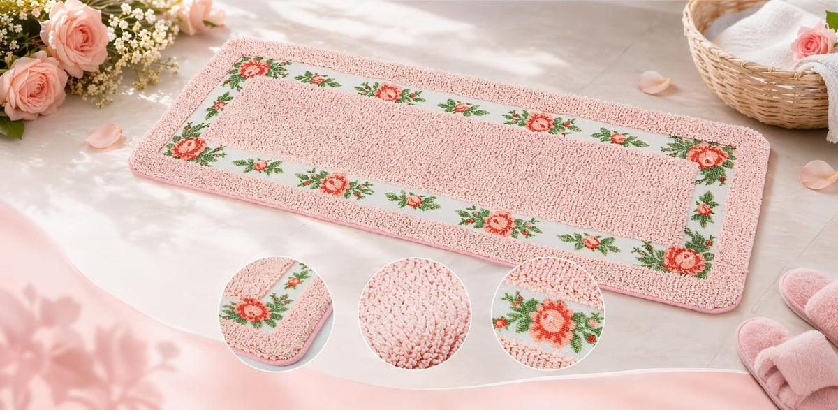Pink Rose Area Rugs for Living Room Bedroom 17.71 x 47.24 Inch