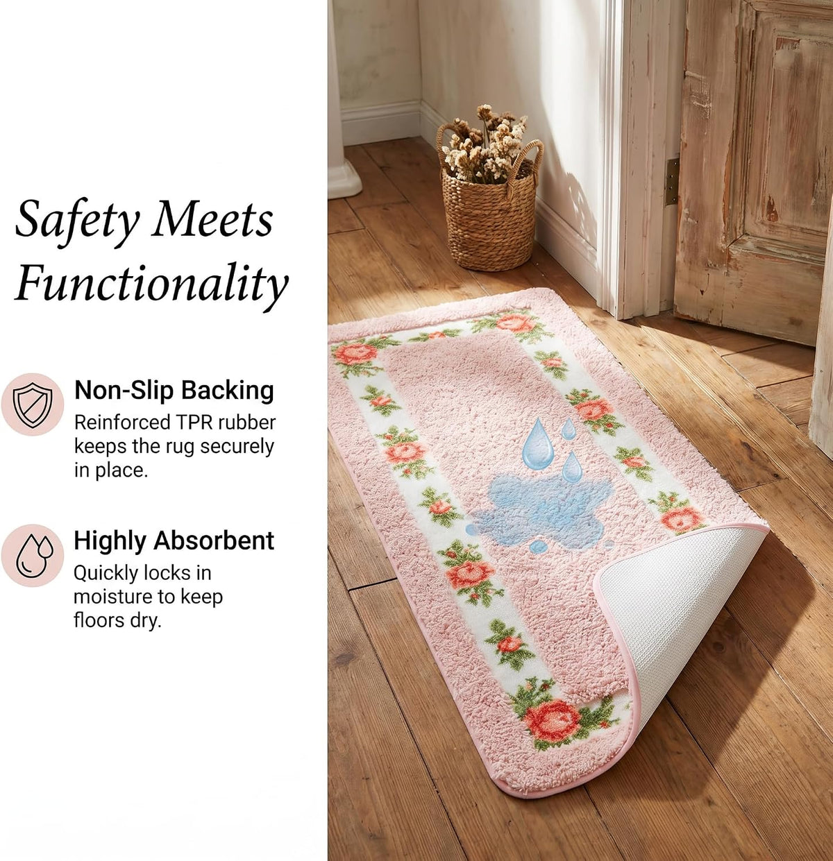 Pink Rose Area Rugs for Living Room Bedroom 17.71 x 47.24 Inch