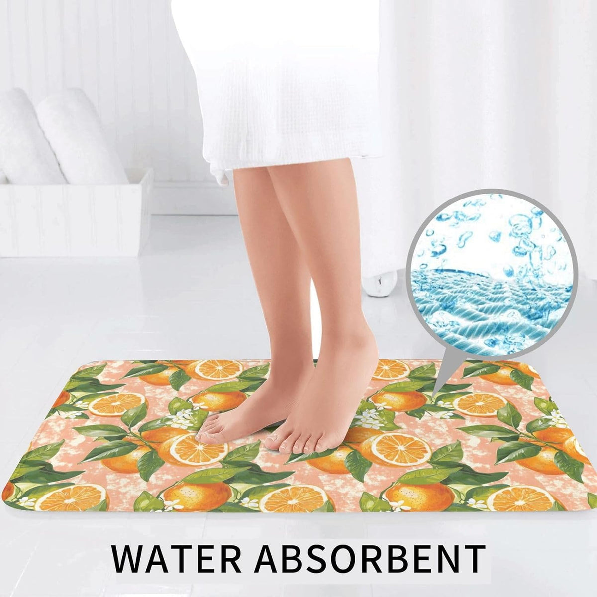 Bathroom Rugs Sets 3 Piece - Orange Light Pink Print Absorbent Non Slip Washable Bath Mats, U-Shape Toilet Lid Cover, Contour Mat, Soft Shower Mats Bath Rug Mat for Bathroom Tub Toilet