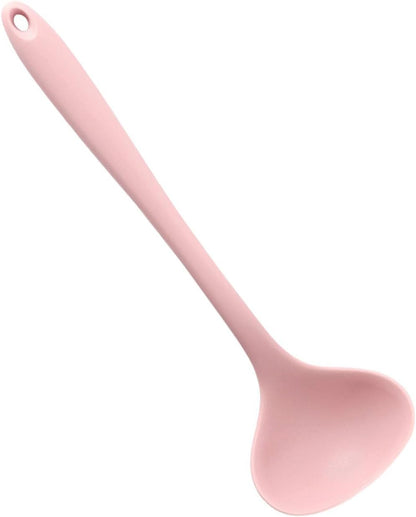 Silicone Soup Ladle Comfortable Grip 11.2in Heat Utensils for Home Kitchen (Pink)