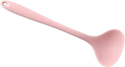 Silicone Soup Ladle Comfortable Grip 11.2in Heat Utensils for Home Kitchen (Pink)