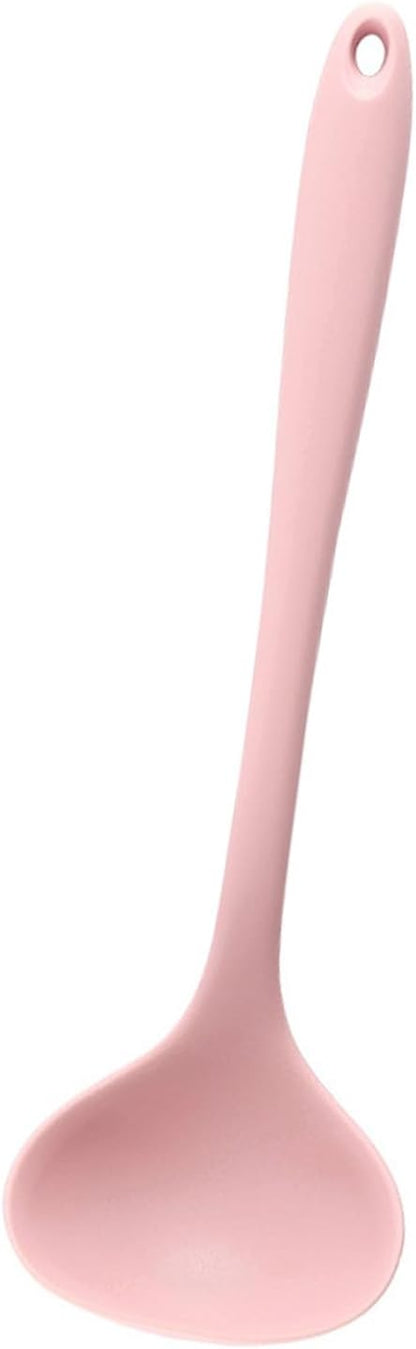 Silicone Soup Ladle Comfortable Grip 11.2in Heat Utensils for Home Kitchen (Pink)