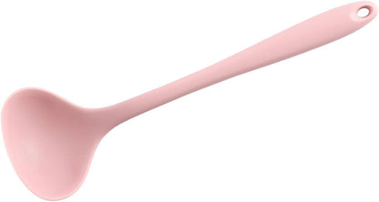 Silicone Soup Ladle Comfortable Grip 11.2in Heat Utensils for Home Kitchen (Pink)