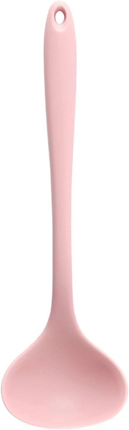 Silicone Soup Ladle Comfortable Grip 11.2in Heat Utensils for Home Kitchen (Pink)