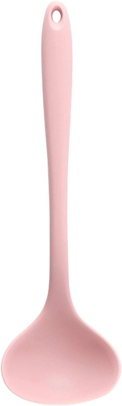 Silicone Soup Ladle Comfortable Grip 11.2in Heat Utensils for Home Kitchen (Pink)