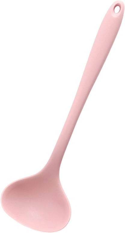 Silicone Soup Ladle Comfortable Grip 11.2in Heat Utensils for Home Kitchen (Pink)