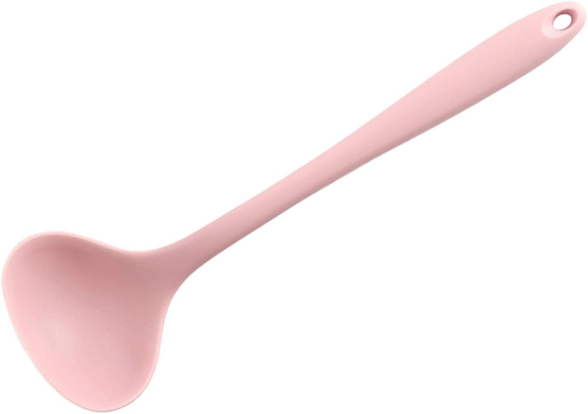 Silicone Soup Ladle Comfortable Grip 11.2in Heat Utensils for Home Kitchen (Pink)