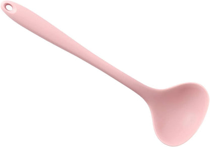 Silicone Soup Ladle Comfortable Grip 11.2in Heat Utensils for Home Kitchen (Pink)