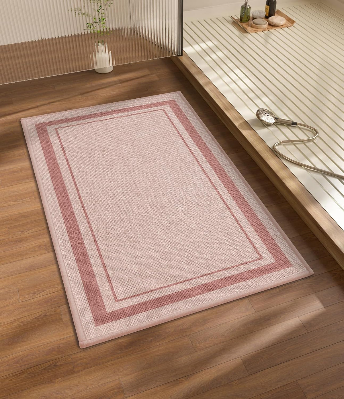 Bathroom Rugs Mat 32x17, Ultra Thin Non Slip Bath Mat Quick Dry Absorbent Bath Mat for Bathroom Floor, (Light Pink, 32"x17")
