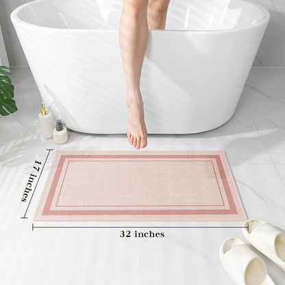 Bathroom Rugs Mat 32x17, Ultra Thin Non Slip Bath Mat Quick Dry Absorbent Bath Mat for Bathroom Floor, (Light Pink, 32"x17")