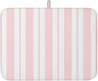 Pink Striped Dish Drying Mat 1 Pack, Modern Stripes Farmhouse Rustic Country Absorbent Heat Insulating Kitchen Drying Pad Drainer Mats for Sink Counter Pot Dishes 18 X 24 Inch