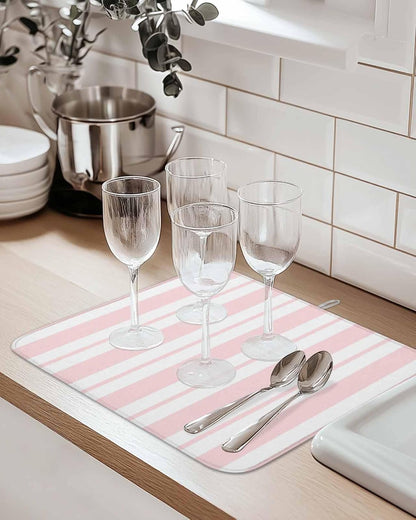 Pink Striped Dish Drying Mat 1 Pack, Modern Stripes Farmhouse Rustic Country Absorbent Heat Insulating Kitchen Drying Pad Drainer Mats for Sink Counter Pot Dishes 18 X 24 Inch