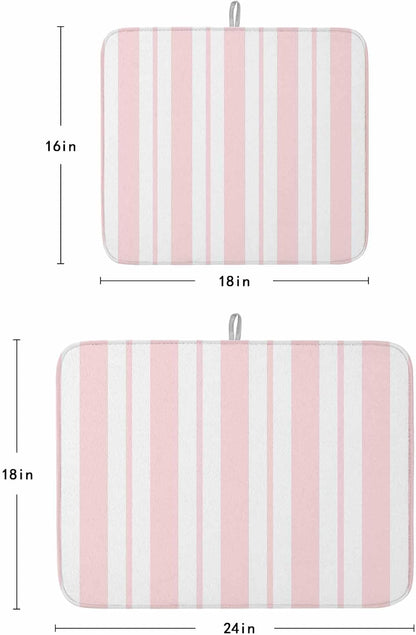 Pink Striped Dish Drying Mat 1 Pack, Modern Stripes Farmhouse Rustic Country Absorbent Heat Insulating Kitchen Drying Pad Drainer Mats for Sink Counter Pot Dishes 18 X 24 Inch