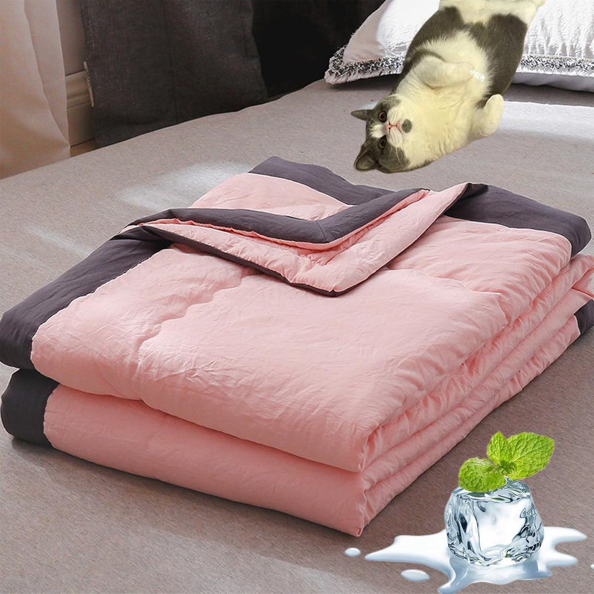 Ice Blanket for All-Season Lightweight Cooler Quilt for Hot Sleepers and Night Sweats Breathable Thin Comforter Cooling Double Sided Cold Effect Throw Blanket Bed (Pink,39''*55.12'')